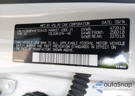 2015 Volvo S60 T5 Premier z USA, uszkodzony, nr VIN YV126MFK4F1344435